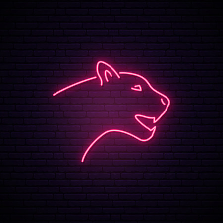 Pink panther neon sign. Night bright neon signboard. Vector illustration.のイラスト素材