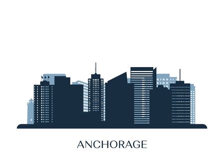 Anchorage skyline, monochrome silhouette. Vector illustration.のイラスト素材