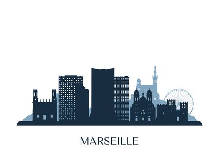 Marseille skyline, monochrome silhouette. Vector illustration.のイラスト素材