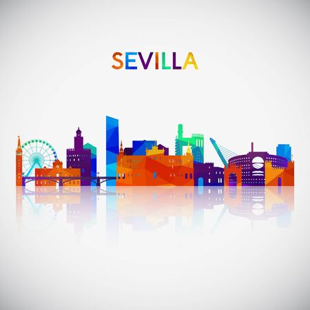 Sevilla skyline silhouette in colorful geometric style. Symbol for your design. Vector illustration.のイラスト素材