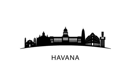 Havana city skyline. Black cityscape isolated on white background. Vector banner.のイラスト素材