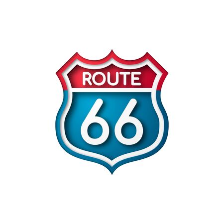 Road sign Route 66. Paper cut style. Vector illustration.のイラスト素材