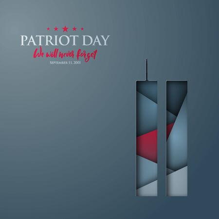 Patriot Day abstract vector banner with World Trade Center silhouette. 11th september Remembrance day design.のイラスト素材