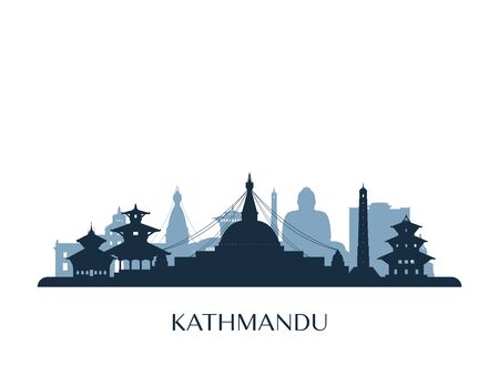 Kathmandu skyline, monochrome silhouette. Vector illustration.のイラスト素材