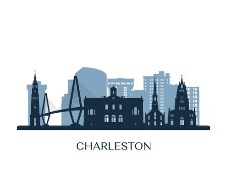 Charleston skyline, monochrome silhouette. Vector illustration.のイラスト素材