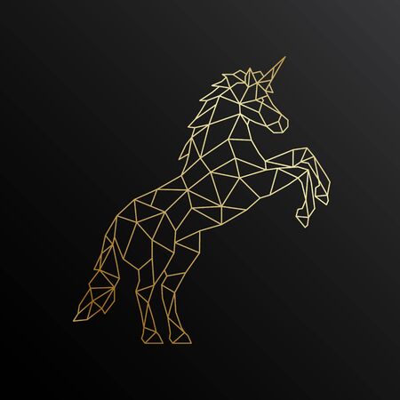 Golden Unicorn in polygonal style. Side view. Geometric unicorn illustration.のイラスト素材