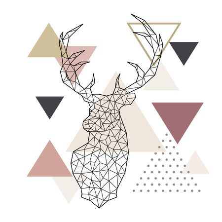 Deer head in a geometric style on abstract background with triangles. Scandinavian style illustration.のイラスト素材
