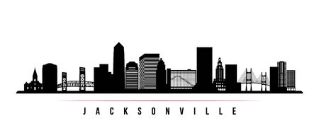Jacksonville skyline horizontal banner. Black and white silhouette of Jacksonville, Florida. Vector template for your design.のイラスト素材