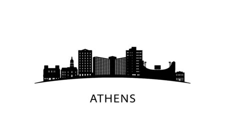 Athens, Georgia city skyline. Black cityscape isolated on white background. Vector banner.のイラスト素材