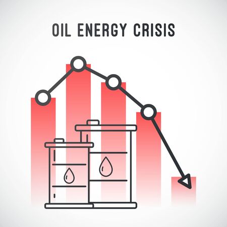 Oil energy crisis.  Falling oil prices concept. Liner oil barrels icon. Stock vector illustration.のイラスト素材