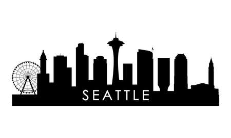Seattle skyline silhouette. Black Seattle city design isolated on white background.のイラスト素材