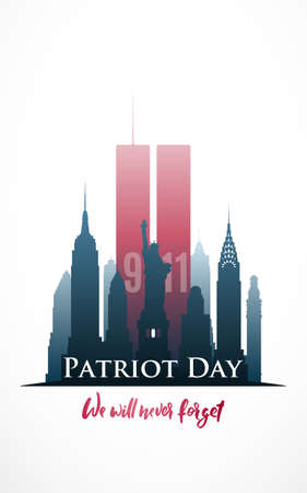 Patriot day poster. We will never forget. New York city September 11, 2001. Vector illustration.のイラスト素材