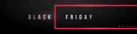 Long horizontal banner for black friday sale. Vector background with red neon frame and text Black Friday.のイラスト素材