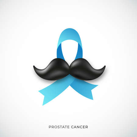 November Prostate cancer awareness month. Awareness blue ribbon and mustache sign. Stock vector illustration.のイラスト素材