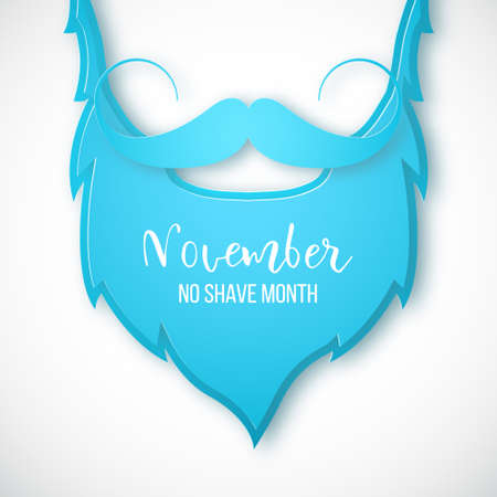 Blue beard and mustache in paper art style. Concept banner for No shave month. Stoke vector...