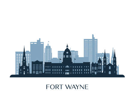 Fort Wayne skyline, monochrome silhouette. Vector illustration.のイラスト素材