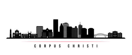 Corpus Christi skyline horizontal banner. Black and white silhouette of Corpus Christi City, Texas. Vector template for your design.のイラスト素材