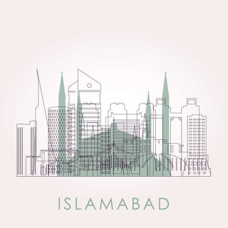 Outline Islamabad skyline with landmarks. Vector illustration. Business travel and tourism concept with historic buildings.のイラスト素材