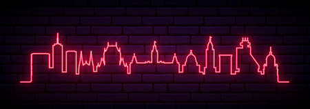 Red neon skyline of Quebec. Bright Quebec City long banner. Vector illustration.のイラスト素材