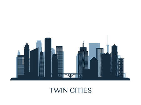 Twin Cities skyline, monochrome silhouette. Vector illustration.のイラスト素材