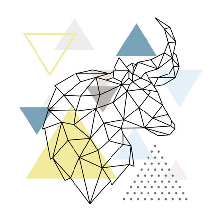 Geometric Bull silhouette on triangle background. Polygonal Buffalo emblem. Scandinavian style. Vector illustration.のイラスト素材