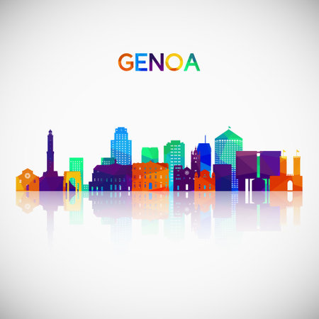 Genoa skyline silhouette in colorful geometric style. Symbol for your design. Vector illustration.のイラスト素材
