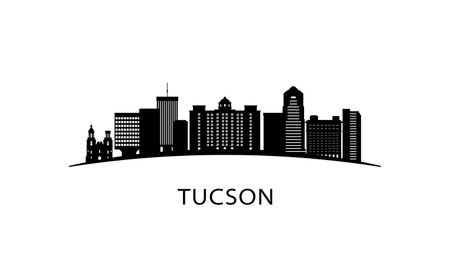 Tucson city skyline. Black cityscape isolated on white background. Vector banner.のイラスト素材