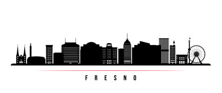 Fresno skyline horizontal banner. Black and white silhouette of Fresno City, California. Vector template for your design.のイラスト素材