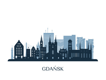 Gdansk skyline, monochrome silhouette. Vector illustration.のイラスト素材