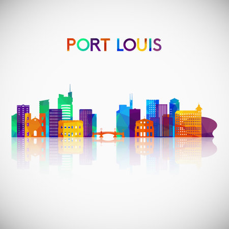 Port Louis skyline silhouette in colorful geometric style. Symbol for your design. Vector illustration.のイラスト素材