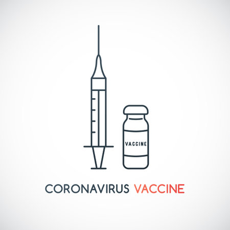 Coronavirus Vaccine concept. Covid-19 quarantine. Vaccine vial and syringe. Stock vector illustration.のイラスト素材