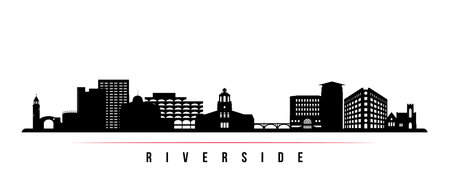Riverside skyline horizontal banner. Black and white silhouette of Riverside City, California. Vector template for your design.のイラスト素材