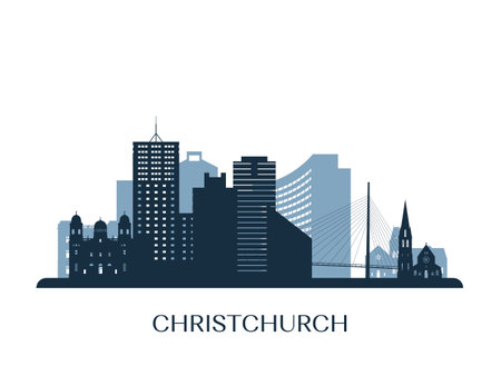 Christchurch skyline, monochrome silhouette. Vector illustration.のイラスト素材