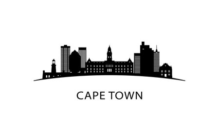 Cape Town city skyline. Black cityscape isolated on white background. Vector banner.のイラスト素材