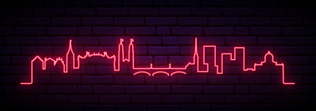 Red neon skyline of Zurich. Bright Zurich City long banner. Vector illustration.のイラスト素材