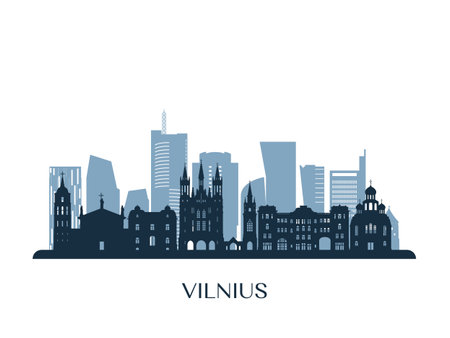 Vilnius skyline, monochrome silhouette. Vector illustration.のイラスト素材