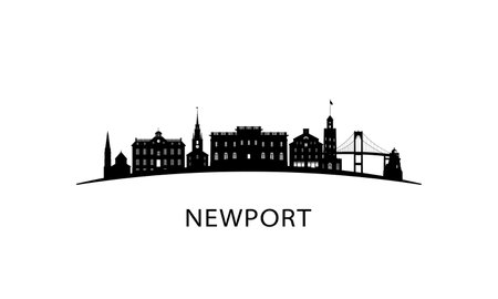 Newport Rhode Island city skyline. Black cityscape isolated on white background. Vector banner.のイラスト素材