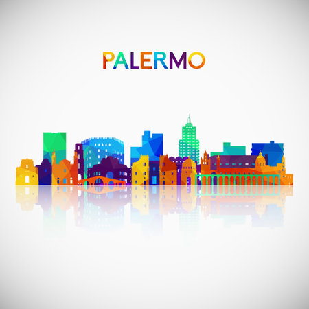 Palermo skyline silhouette in colorful geometric style. Symbol for your design. Vector illustration.のイラスト素材
