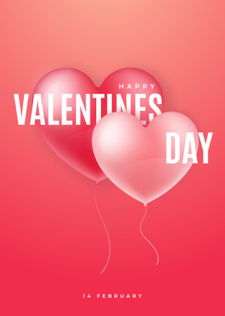 Happy Valentine's day banner. Decorative 3d realistic balloon hearts. Valentines template for posters, flyers, covers and invitation. Stock vector illustration.のイラスト素材