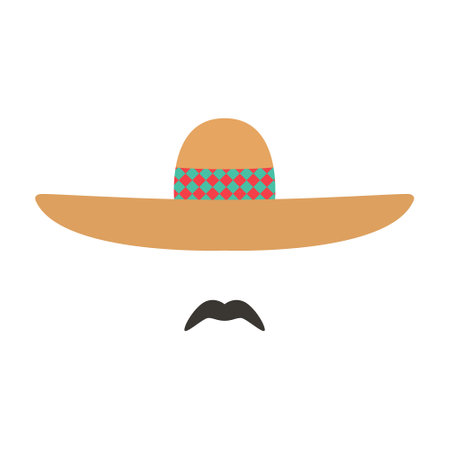 Mexican in a sombrero. Mexican man with colored hat and mustache. Vector icon.のイラスト素材