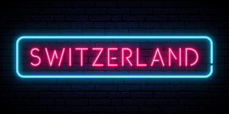 Switzerland neon sign. Bright light signboard. Vector banner.のイラスト素材