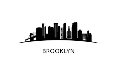 Brooklyn NY city skyline. Black cityscape isolated on white background. Vector banner.のイラスト素材