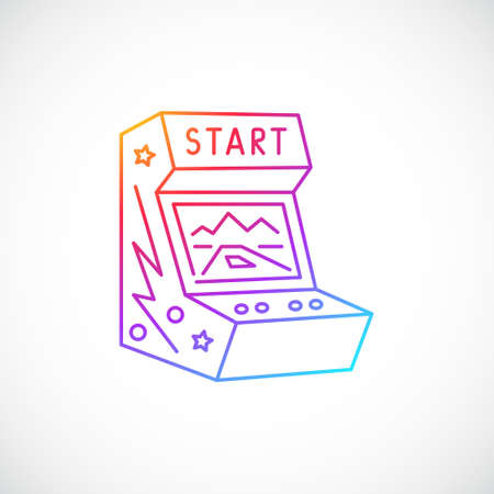 Arcade game machine multicolor line icon isolated on white background. Arcade game emblem. Vector illustration.のイラスト素材