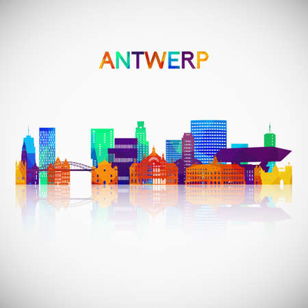 Antwerp skyline silhouette in colorful geometric style. Symbol for your design. Vector illustration.のイラスト素材