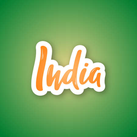 India - hand drawn lettering phrase. Sticker with lettering in paper cut style. Vector illustration.のイラスト素材