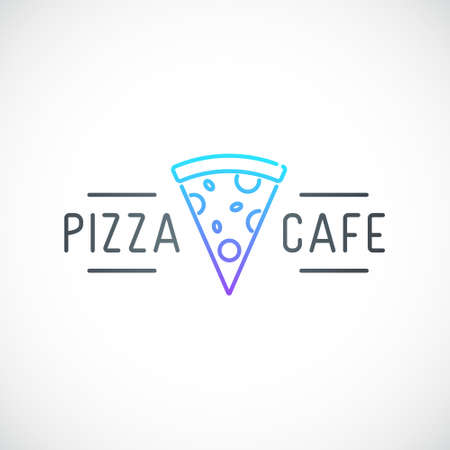 Simple emblem for Pizzeria. Line icon with a slice of pizza and text. Minimalist iconicon for Pizza cafe. Vector illustration.のイラスト素材