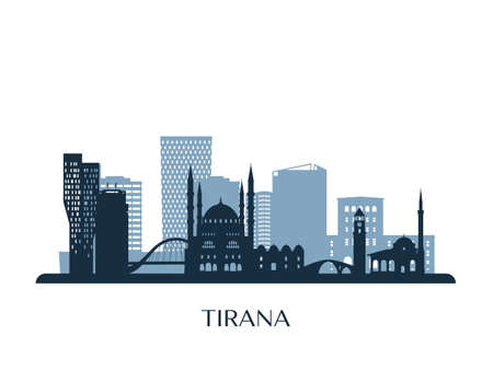 Tirana skyline, monochrome silhouette. Vector illustration.のイラスト素材