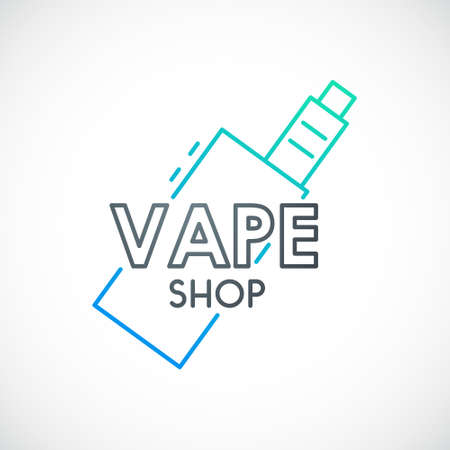 Electronic cigarette sign.Line vape device icon. Vector emblem for vape shop or retail.のイラスト素材