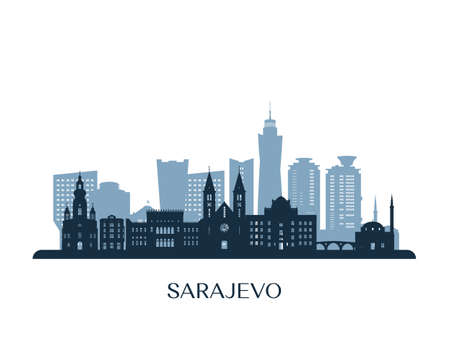Sarajevo skyline, monochrome silhouette. Vector illustration.のイラスト素材