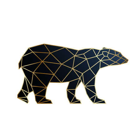 Abstract gold geometric Bear design. Polar bear silhouette in polygonal style. Vector template.のイラスト素材